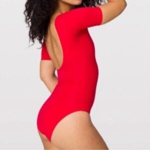 American Apparel red bodysuit small short sleeve dance festival leotard